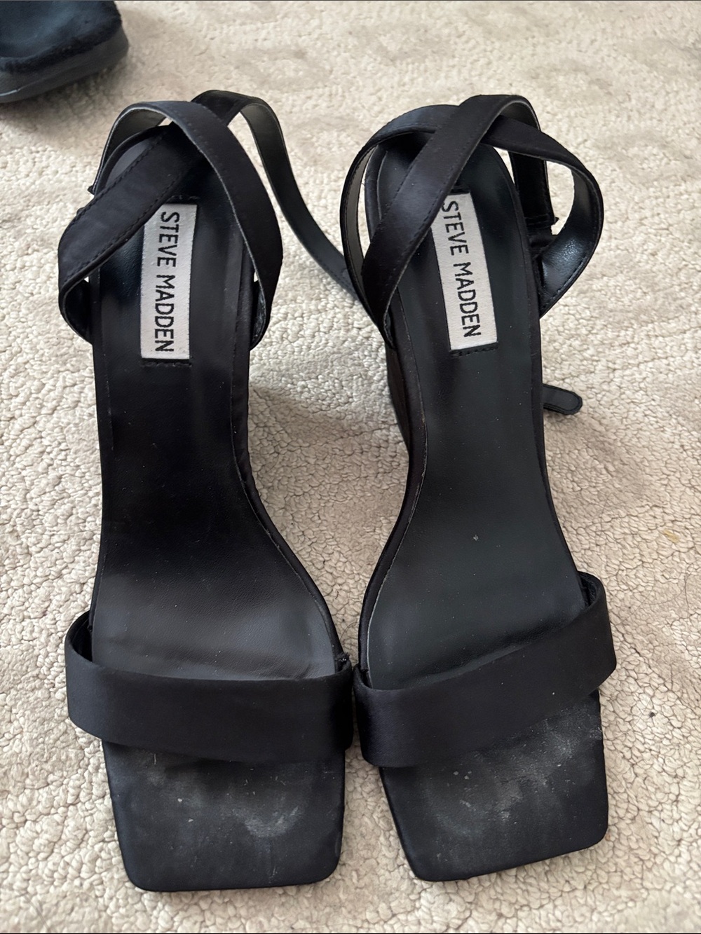 Steve Madden Black Crisscross Strap Square-Toe Heels